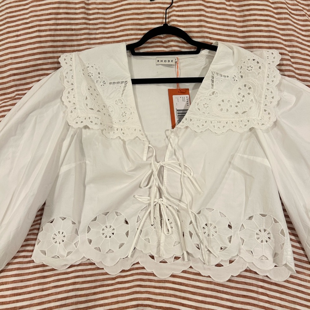 RHODE White Eyelet Lace-Up Blouse